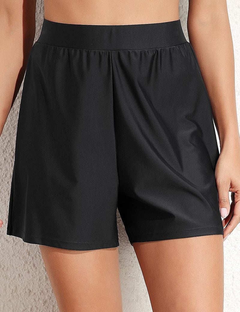 Septangle Boardshorts for Women Elastic Waist Swim Shorts Tummy Control Bathing Suits Bottoms,US 12, Black - Image 5